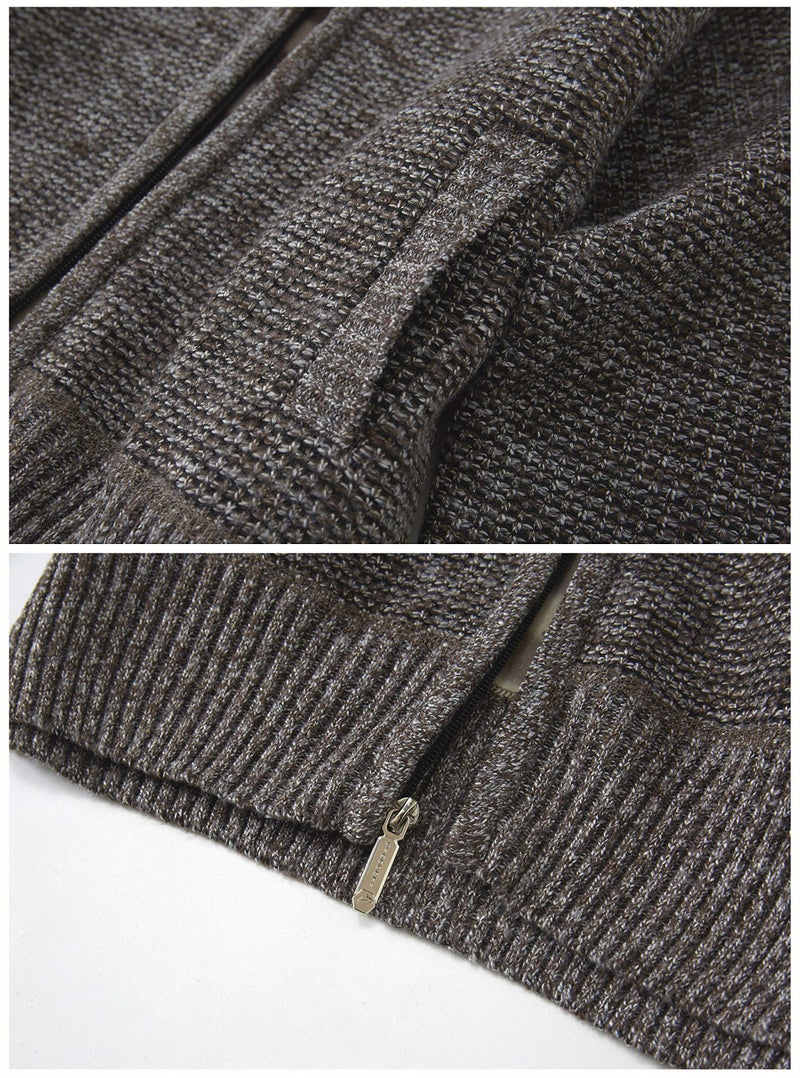 Gioberti Men's Knitted Regular Fit Full Zip Cardigan Sweater with Soft Brushed Flannel Lining, Melange Coffee, Medium - Image 3